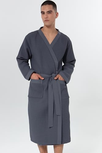 Image of SEYANTE Mens Premium Waffle Knit 100% GOTS Certified Turkish Organic Cotton Kimono Robe