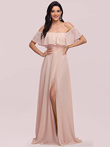 Image of Ever-Pretty Women's Summer Off The Shoulder Flowy Chiffon Formal Wedding Guest Dresses Maxi Side Split Beach Bridesmaid Dress