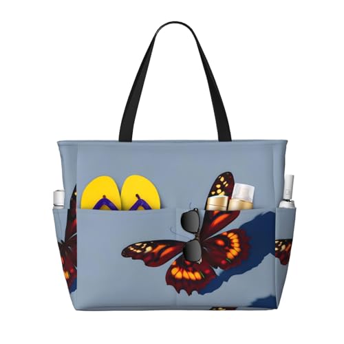 Beautiful Butterflies Large Beach Tote Bag Women Beach Tote Bag For Pool Gym Grocery Travel With Multiple Pocket