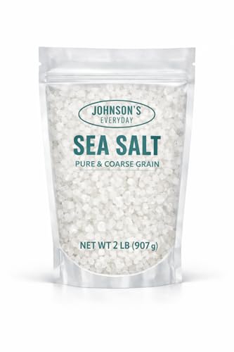Johnson's Everyday Coarse Sea Salt, 2 lb – Pure Natural Sea Salt Coarse Grain for Grinder Refill, Cooking, Baking, Pickling & Seasoning | Non-Iodized Unrefined Salt