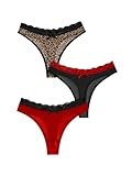 BEAUDRM Women's 3 Pack Thongs Sets Leopard Print Lace Trim Low Rise Panties Seamless Bow Briefs Thong Underwear Multicolor Medium