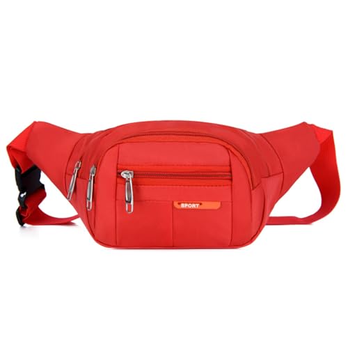 Bolsa de cintura esportiva, pochete com 3 bolsos com zíper e alças de ombro ajustáveis, para esportes ao ar livre e viagens, Vermelho, Moda casual