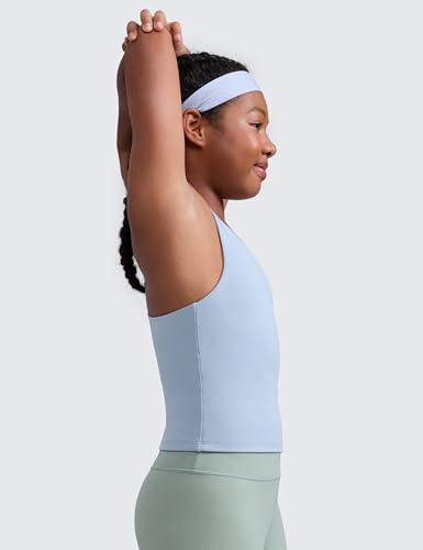 Image of CRZ YOGA Girls Butterluxe Double Lined Tank Top | Dance, Extremely Soft, Tight Fit, Waist Length, High Neck, Athletic, Sleeveless Shirts for Teen