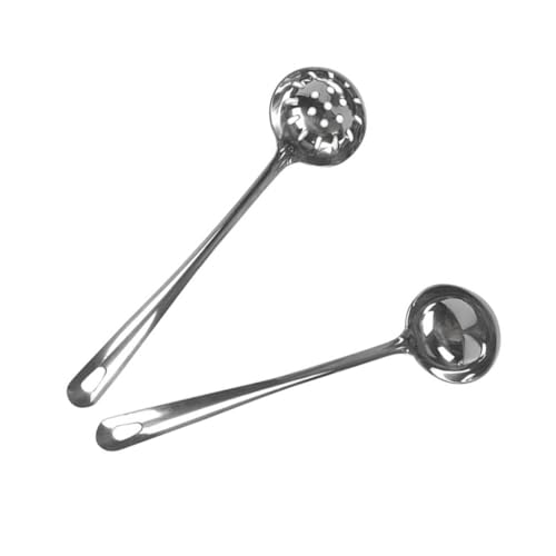 EXCEART 2個 ステンレス製長柄スープザル スプーン 耐摩耗性光沢仕上げ 火鍋用調理器具 滑らか表面 付きハンドルで収納簡単 キッチン向け点