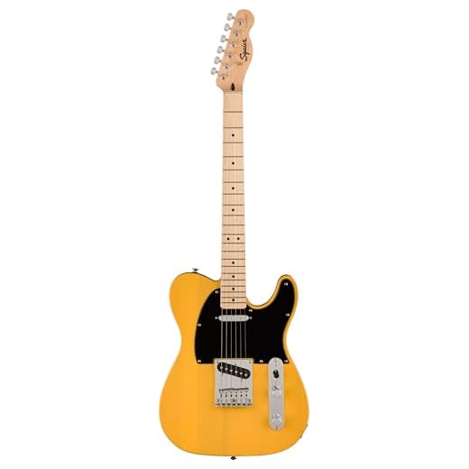 Squier by Fender Sonic Telecaster, Guitarra Eléctrica, Diapasón de Arce, Golpeador Negro, Butterscotch Rubia, Incluye cursos virtuales gratuitos en Fender Play