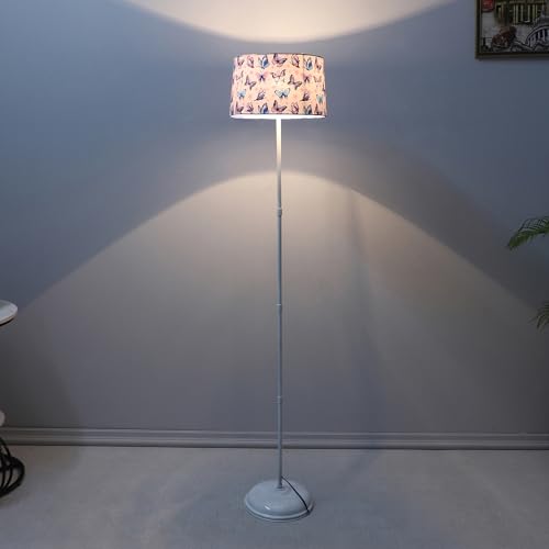 Image of tu casa White Metal-Iron Base Foldable Floor Lamps with Butterfly Print & Satin Shade for Bedroom, Living Room, Lounge, Office Area, Gifting Without Bulb for Home Decoration (Height - 57 inch)