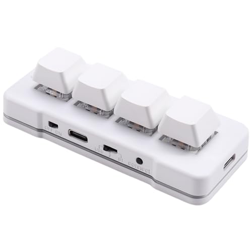 Xnuiasqe MK424Pro Mini Clavier Personnalisé à 4 Touches + Interrupteur Mécanique Bleu USB + BT + Connexion 2.4G pour de Bureau Multimédia Blanc