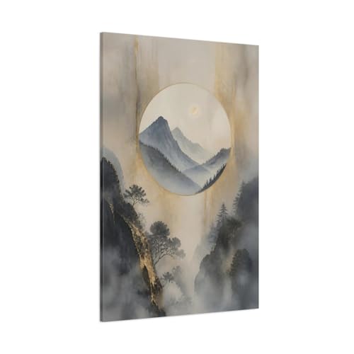 Toile Montagne Brumeuse Asiatique 80x120 cm | Décoration Murale Or