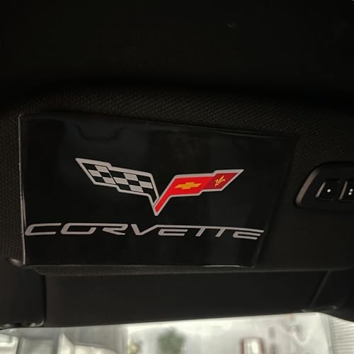 Image of SR1 USA C6 Corvette Sun Visor Label Cover Decal - Set of 2 Domed Emblem Interior Decals Accessories Gloss Black for 2005-2013 Corvettes