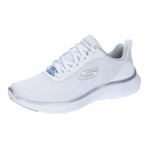Skechers Flex Appeal 5.0, Zapatillas de Deporte Mujer, Malla Blanca Borde Plateado, 43 EU