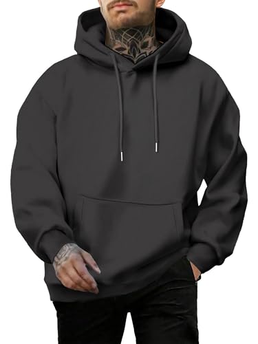 PLEPAN Men's Fashion Hoodies Sweatshirts Cotton Long Sleeve Essentials Hoodie Drawstring Heavyweight Fleece Pullover with Pockets, Dark Gray, XL