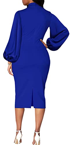 Image of Sexy Long Sleeve Dress for Women Solid Color Bow Knot Turtleneck Formal Gown Midi Casual Church Dresses