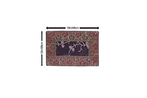Image of E-EZRA Embroidery Home Decor Decorative Silk Dining Table Mats 6 Pieces Placemats 45x30 Cm (Brown)