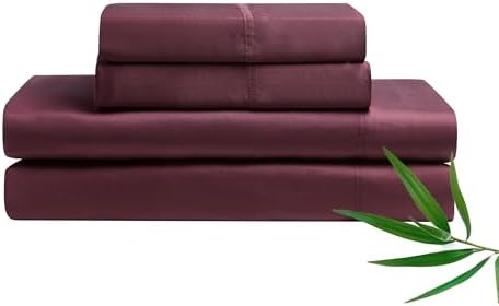YnM Cooling Bed Sheet Set with 100 Percent Rayon Derived from Bamboo, 400TC Fabric with 2 Pillowcases and Flat Sheet, Deep Pocket Fit 19'', Silky-Soft & Sweat Wicking, 4 Piece (Queen, Rose Purple) - Thumbnail 4