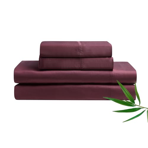YnM Cooling Bed Sheet Set with 100 Percent Rayon Derived from Bamboo, 400TC Fabric with 2 Pillowcases and Flat Sheet, Deep Pocket Fit 19'', Silky-Soft & Sweat Wicking, 4 Piece (Ca King, Rose Purple)