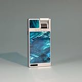 WDMART おしゃれ メタル 充填式 ガスライター ブタン 注入式 ライター ターボ ジェット ライター レバー式点火スイッチ+残余ガス可視化+超薄型9mm+フラット炎 (彩貝青)