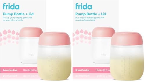 Image of Frida Mom 2-in-1 Manual Breast Pump Silicone Bottle + Replacement Lid, Milk Collector for Breastfeeding, 5oz (Pack of 2)
