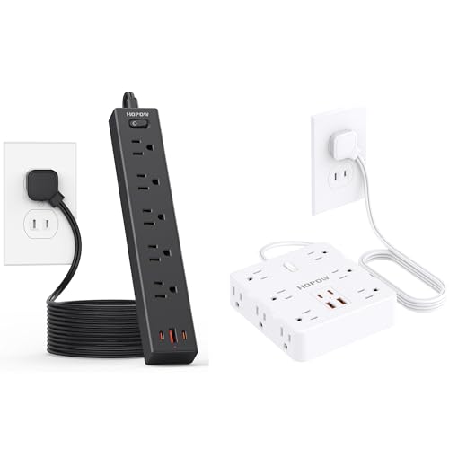 Regleta de alimentación HOPOW 12 AC de 2 clavijas y extensión de 5 AC de 2 clavijas con protección contra sobretensiones de 1700J, montable en pared para casas antiguas miniatura 1