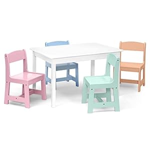 Delta Youngsters MySize Children Desk with 4 Chairs, Bianca White/Pastel