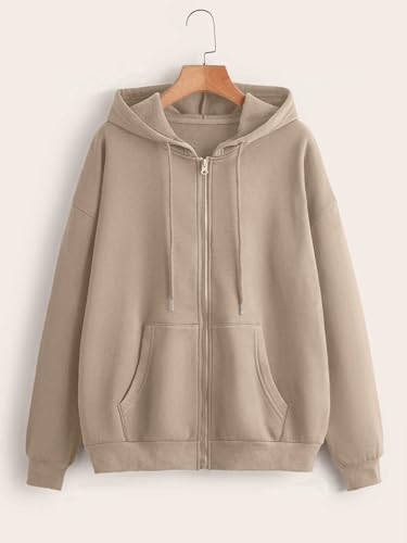 Image of Tagas Unisex Cotton Blend Solid Color Loose Fit Long Sleeve Drawstring and Zip Casual Hoodie| Zip Up Hoodie| Sweatshirt