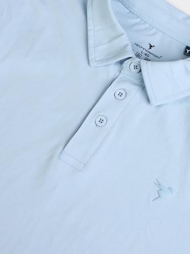 Image of TECHNOSPORT Men's Solid Slim Fit Polo Collar T-Shirt COTFLEX Half Sleeve Button Polyester for Gym Running Workout UPF50+ Anti Odour