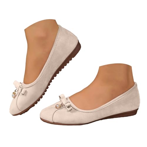 Womens Flats Shoes Dressy Round Toe Bowknot Foldable Comfortable Casual Slip On Ballet Loafers Women's Walking Driving Ballerina Flats Lightweight Low Top Non-Slip Dance Flat Shoes