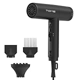 TOME Hair Dryer, 1875W High-Speed EC Motor 110,000 RPM Ionic Blow Dryer, Fast Drying, Cool Shot Lock, 3 Heat 2 Speed, 3 Attachments (Styling Nozzle, Comb Nozzle, Diffuser), 125V Black