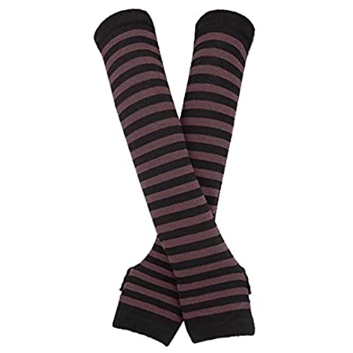Image of Women's Long Knitted Fingerless Gloves Thumbhole Stretch Arm Warmers | Stretchy soft knitted arm warmers for women, comfortable thumbhole design, ideal daily winter hand sleeve accessories
