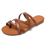 Luffymomo Women's Elastic Strap Flat Sandals Fisherman Open Toe Sandal(8 M US Brown)