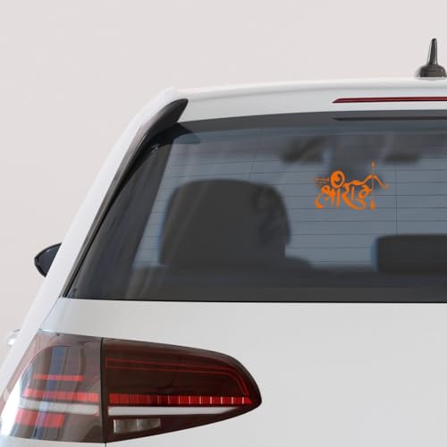 Image of KREEPO Pack of 2 Shree Ram Religious Self-Adhesive Vinyl Car Decal Sticker for Exterior Use| Dashboard| Windshield (Orange)