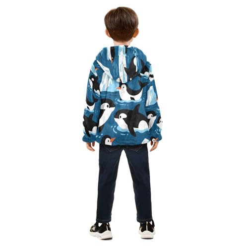 Penguins in Water Toddler Fleece Jacket Girl Boys Hooded Fleece Jacket Coat Warm Outwear Zip-up 3-10T4