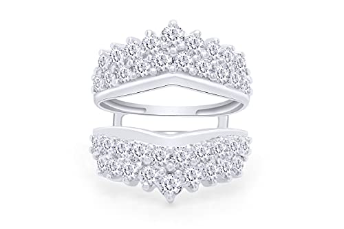 AFFY 4 Carat Round Cut Cubic Zirconia Double Row Solitaire Enhancer Guard Ring in 14k White Gold Over Sterling Silver2