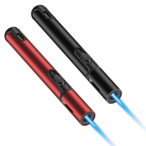 Lafagiet 2 Stück Jetflamme Feuerzeug, Sturmfeuerzeuge, Winddichtes Butangas nachfüllbar Feuerzeuge, Lang Stabfeuerzeug für Heimkerze, Küchenherd...