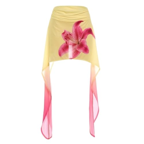 Jupes femme été fleur imprimé avec finition gland en maille