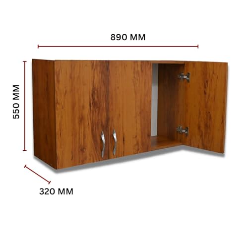 Image of Door Multipurpose Storage Cabinet & Adjustable Shelf | Space Organizer | Termites Resistance | Wall Mounted for Office, Kitchen Finish (Cochwood Dark, Door 3)