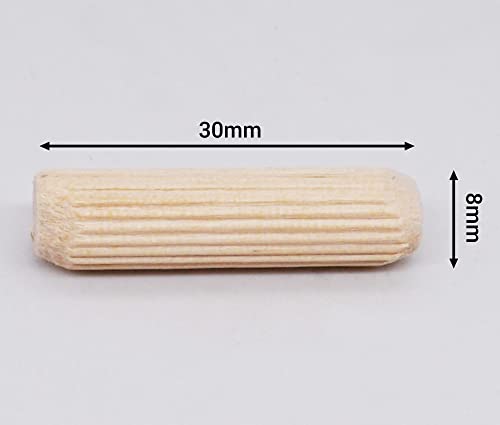 SKIR’CO (50 Stück) Holzdübel 8 x 30 mm, gerillte Holzdübel, geriffelte Stifte für Möbel, gerillte Dübel