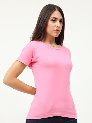 Image of FLEXIMAA Women's Cotton Plain Round Neck Half Sleeve T-Shirt