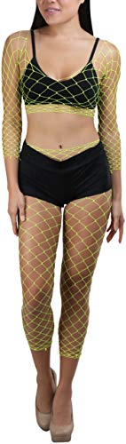 Image of ToBeInStyle Women's Spandex Multi Net Fishnet Set Rave Novelty Party Crop Top & Tights