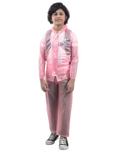 Image of Dollar Kids Waterproof PVC Raincoat Jacket & Pant Set | Zipper & Button Closure | Adjustable Hood & Pocket | Lightweight Full Body Rainwear Suit for Boys & Girls