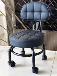 Genérico Silla Giratoria de Pedicura con Respaldo, Negro, Base con Ruedas, Asiento Acolchado 360°, para Salón de Belleza y SPA