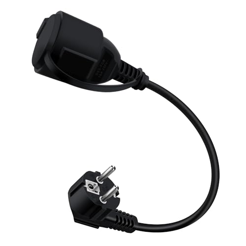 HuaLiSiJi Schuko Verlängerung Kurz 90 Grad Schutzkontakt Verlängerungskabel 16A /250V Kurze Kabel 2 AC für IP44 Steckdose für Außen-Oder Innenbereich, Zuhause, Büro (Schwarz, 0.5m)