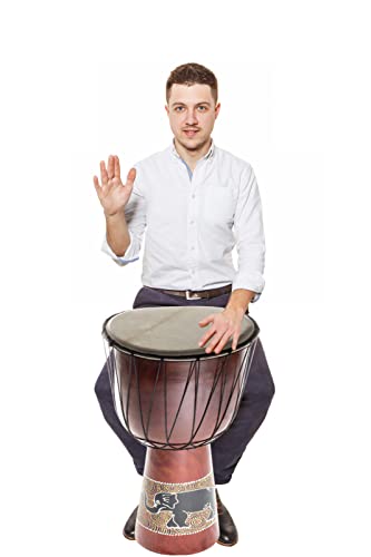 Djembe 60cm En Bois Peint Main - Son Authentique, Peau De Chèvre - Instrument Percussion Africain