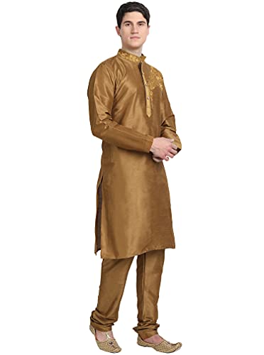 SKAVIJ Men's Kurta Pajama 2-Piece Set – Art Silk Party Wear Festive Dress Suit4