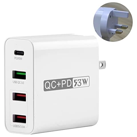LOKEKE USB C Charger Station for Multiple Devices, Portable 53W 4 Ports USB Charging Station Organizer Adapter with Type C PD Fast Charger & QC 3.0 & Dual USB A Ports, for Phones Tablets Pad Cameras Cover
