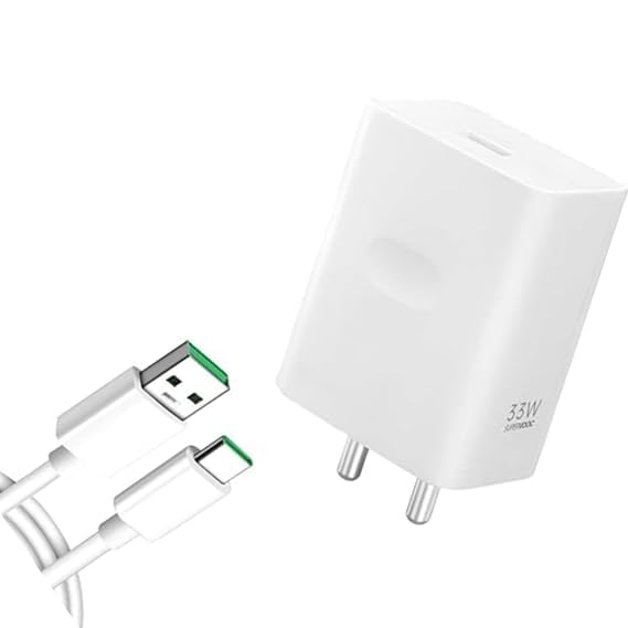 Image of Original 33W Charger SUPERVOOC Fast Charging Adapter with Op-po F19 Pro /F23 5G /F21 Pro /F21s Pro /A57e /A76 /A77s /A78 /A96 /F19 /F19s /K10 5G Cable (White) Adapter & Cable (Feb120)