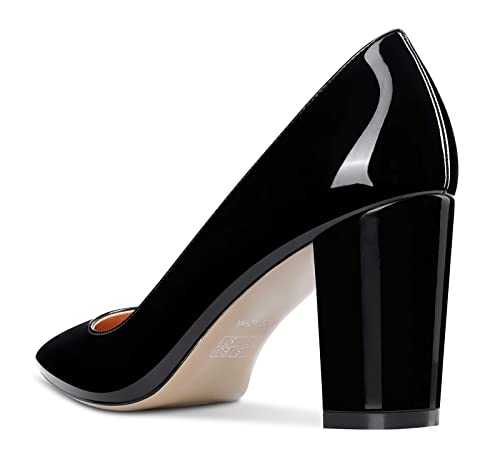 Image of Aachcol Women Pumps Pointed Toe Slip on Mid Heel Dress Office Chunky Block Heels Shoes 3 Inches