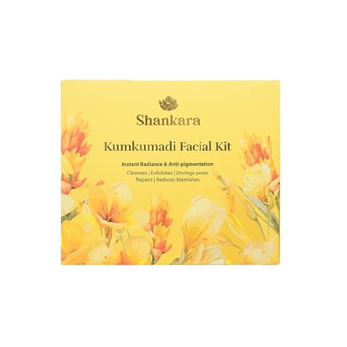 Image of Shankara Kumkumadi Facial Kit for Instant Radiance & Anti-pigmentation | Ayurveda based facial with 6 Step regime for natural golden glow, reducing dark spots & fine lines, skin firmness and Nourishment | Unisex and For All Skin Types-1 Pack(27ml+9gm)