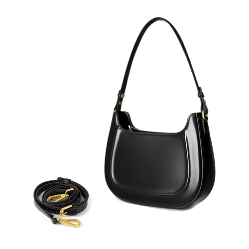 Genuine Leather Shoulder Bag for Women, Adjustable Crossbody Purse Crescent Design Handbag