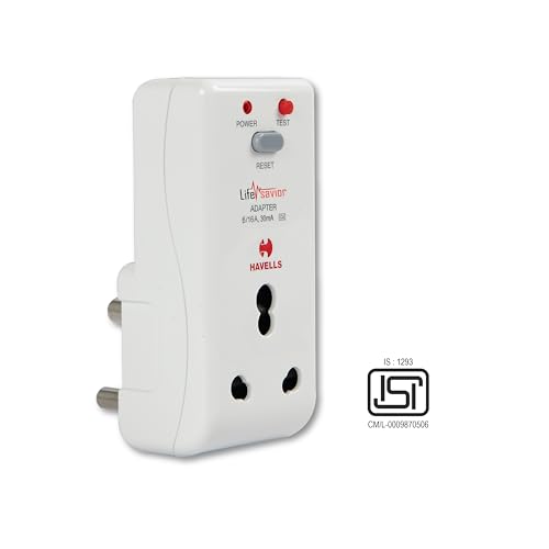 Image of Havells 16 Amp 30mA PRCD Adaptor (White) - Plastic Body, Auto-Trip Safety for Appliances - Smart and Enhanced Protection Against Electrical Shock,Requires 16A MCB /Fuse Backup,Per IEC 61540 Guidelines