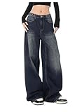 SHENHE Girl's Baggy Jeans Wide Leg Low Rise Y2k Elastic...